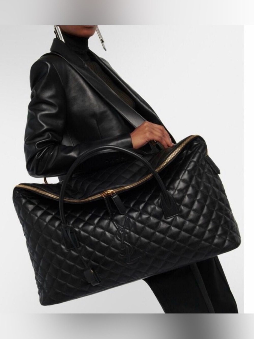 Saint Laurent Black Quilted Leather Travel Duffle with Gold Hardware